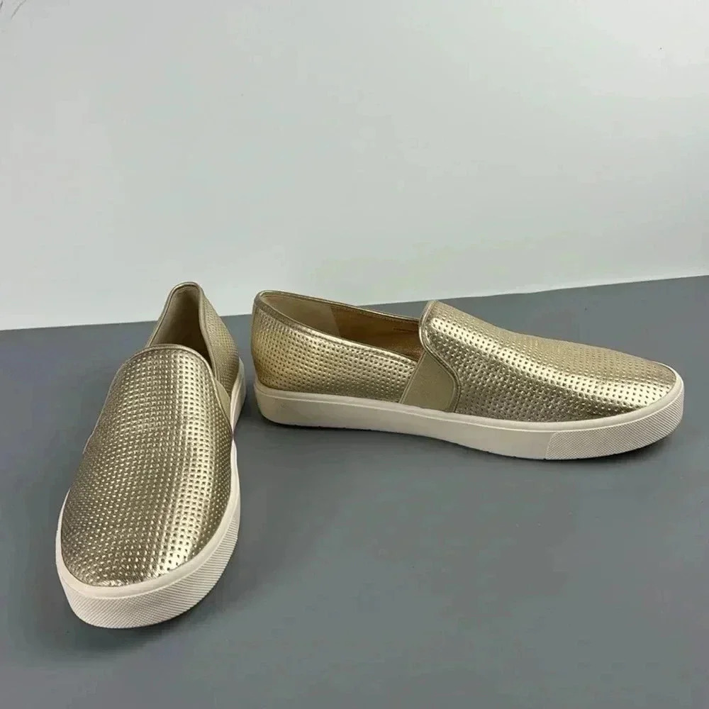 Vince Metallic Gold Perforated Slip-On Sneakers - Picture 6 of 7